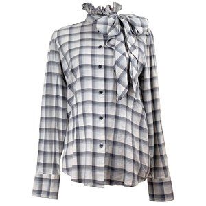 Ralph Lauren Plaid Button Up Shirt Ruffle Collar Women Size Medium New With Tag